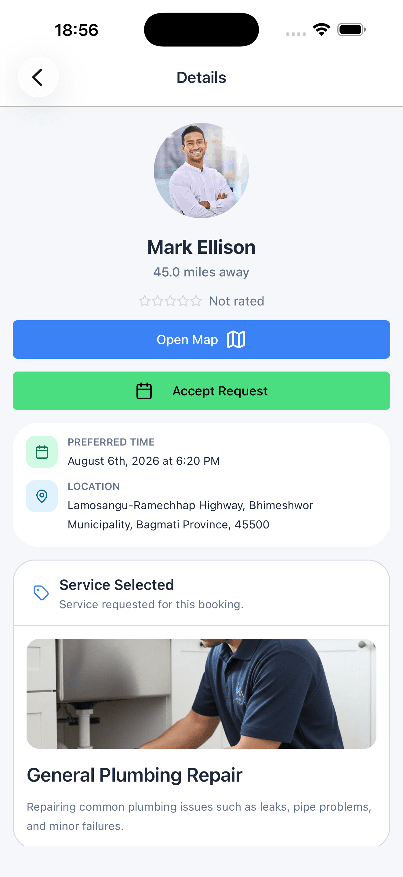 Professional accepts the request
