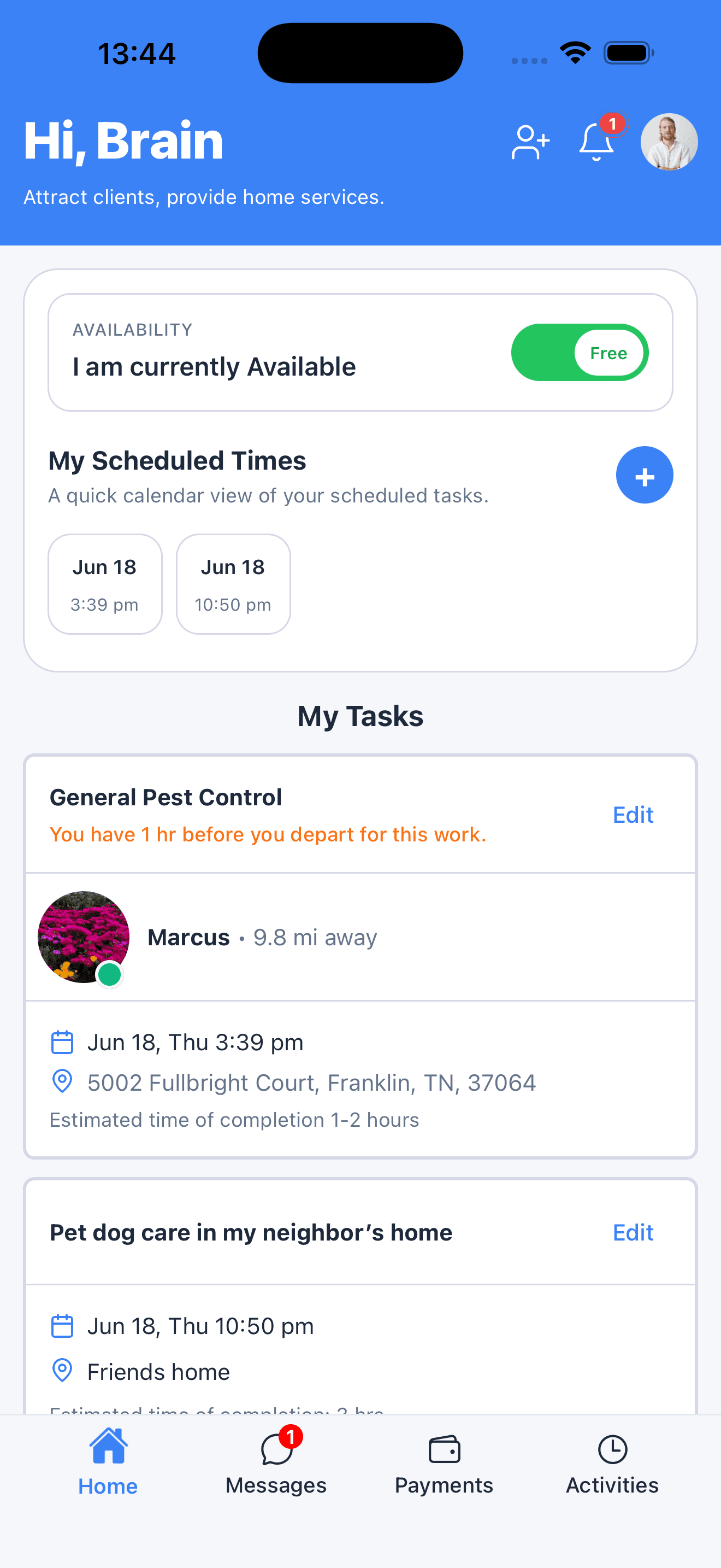 HomeHandy professional app preview